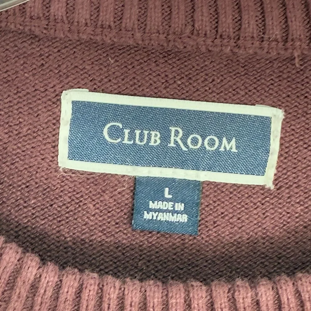 Club Room Mens Striped Cotton Sweater Large Burgundy